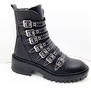 {Zara} Combat Studded Straps Boots